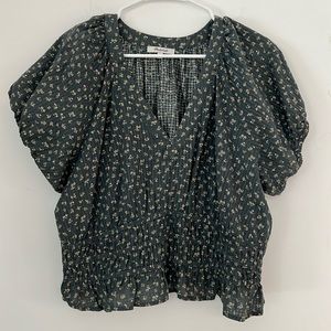 Poplin Puff-Sleeve Smocked Crop Top in Bitsy Bouquet - XXL